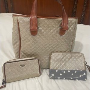 Consuela Classic Tote, matching wristlet wallet, and matching small makeup bag.